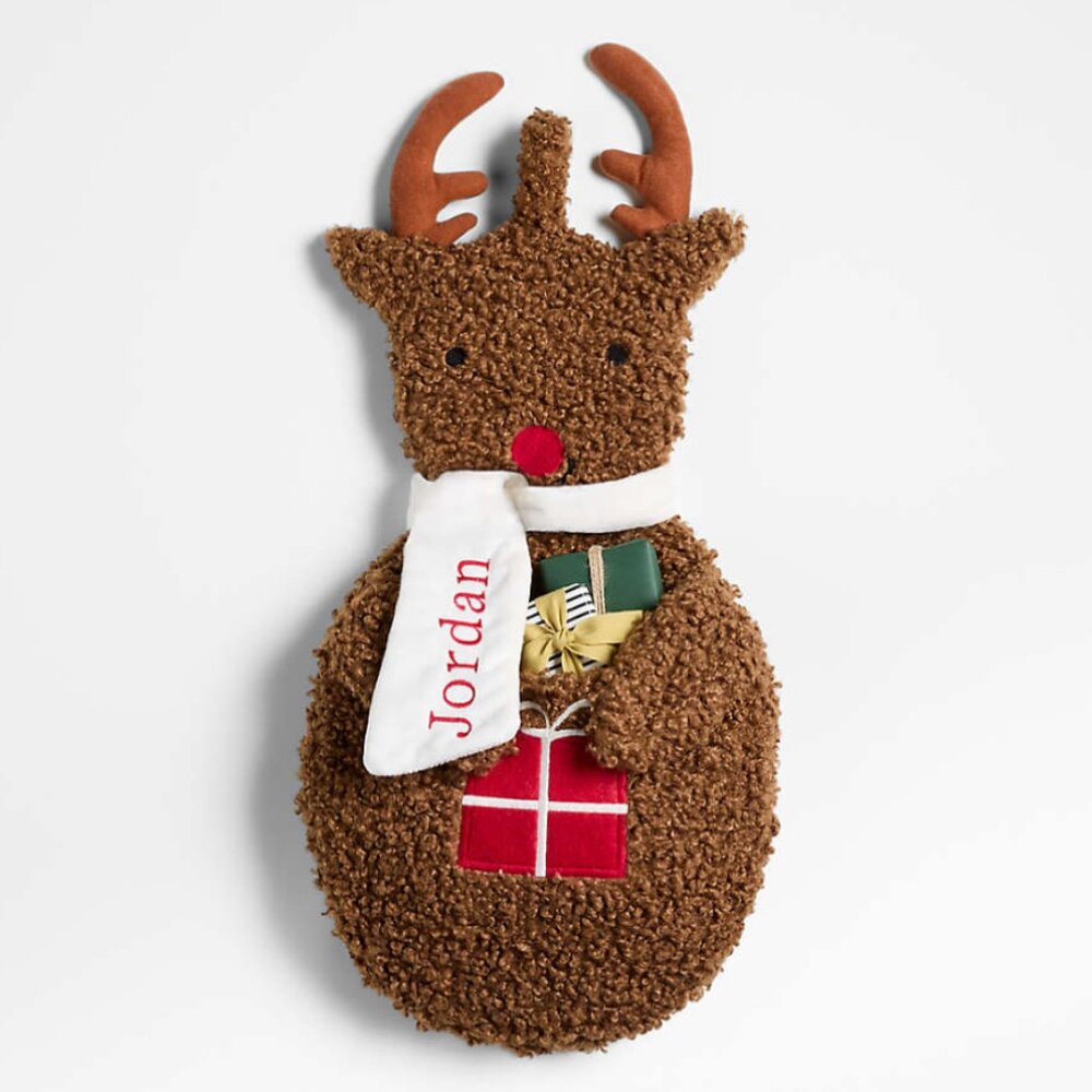 Crate & Barrel Sherpa Reindeer Kids Christmas Stocking - Picture 4 of 9